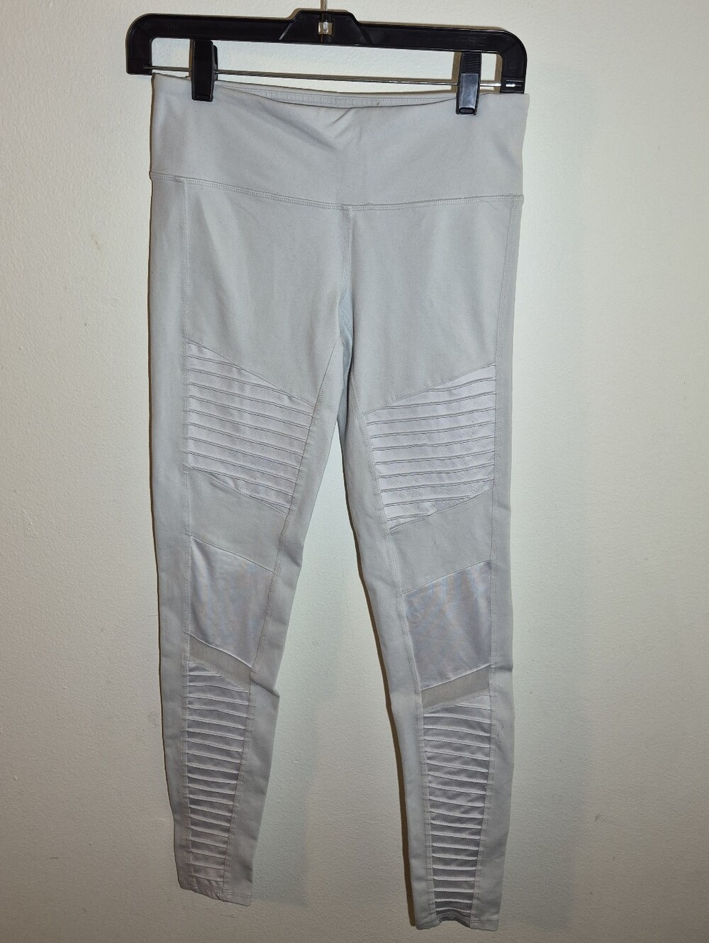 S) Alo Yoga Pale Grey Mesh Panel Moto Full Length  Leggings